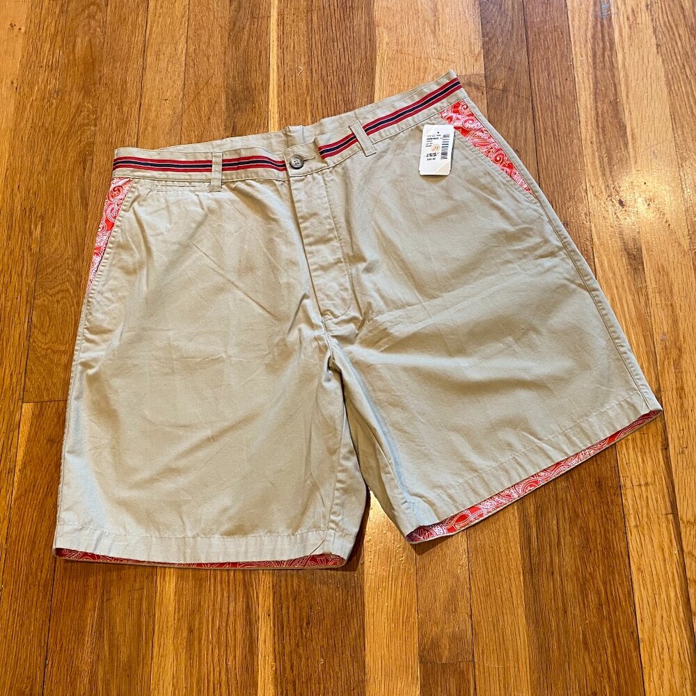 Robert Graham Khaki Solid W/Contrast Paisley Shorts NWT Size 38